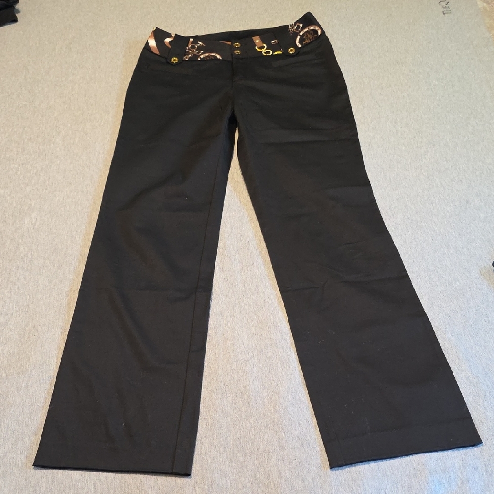 Black Pants with Patterned Waistband